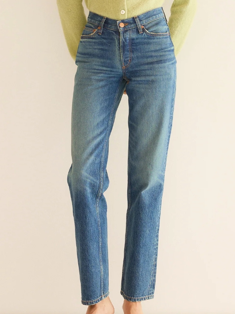 NWT Doen Leone Cotton Denim Straight Leg Jeans Villefort Medium Blue Wash